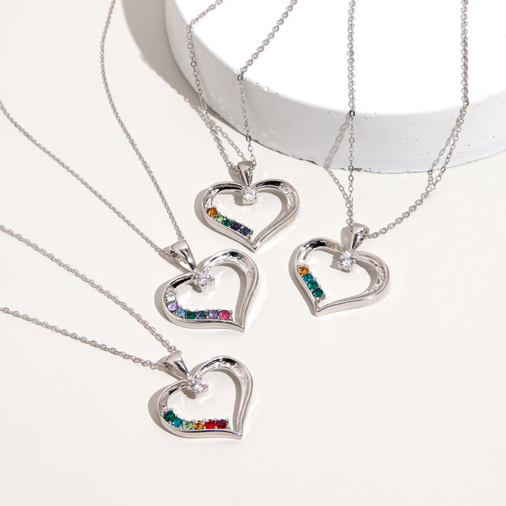 5 Stone Custom Birthstone Mothers Heart Pendant