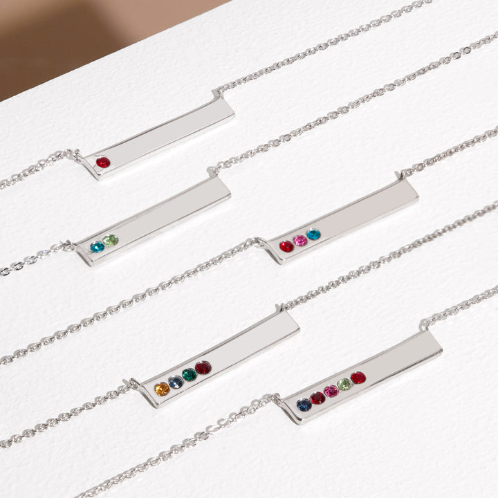 2 Stone Birthstone Silver Bar Necklace