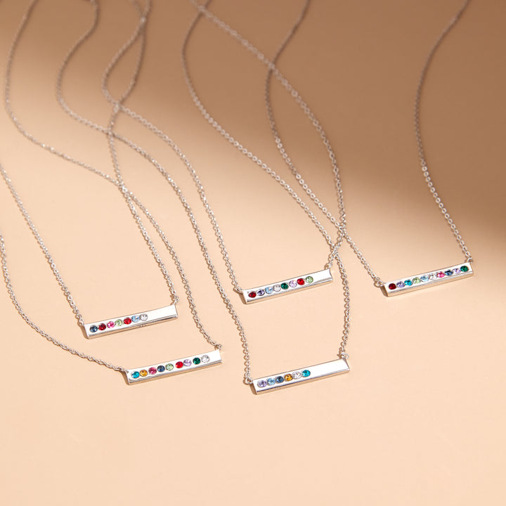 8 Stone Birthstone Silver Bar Necklace