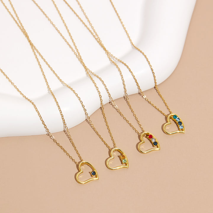 3 Stone Gold Petite Heart Birthstone Pendant