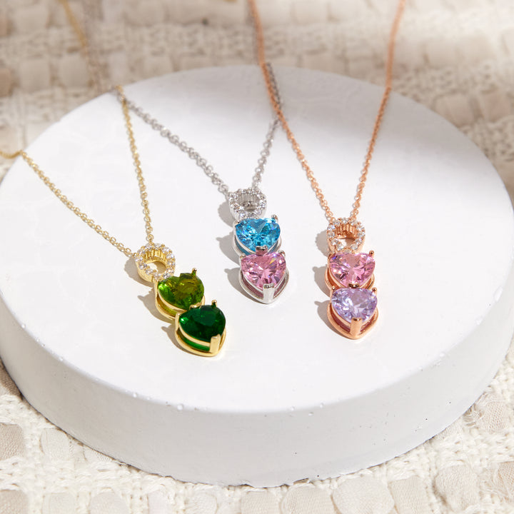 2 Stone Rose Gold Infinity Heart Drop Birthstone Necklace