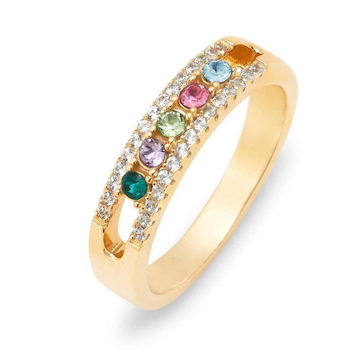 Five Stone Birthstone CZ Gold Ring