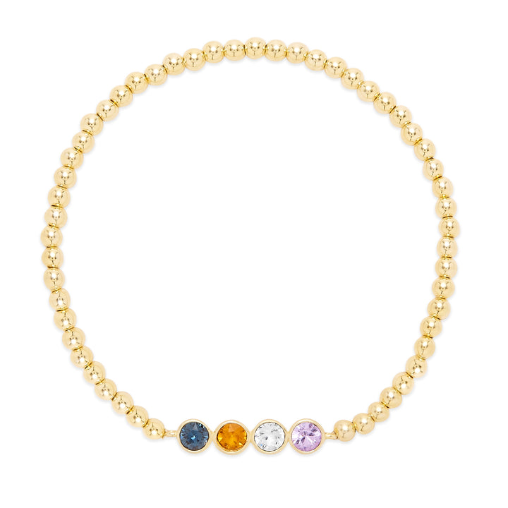 Four Stone Bezel Set Gold Birthstone Bead Bracelet