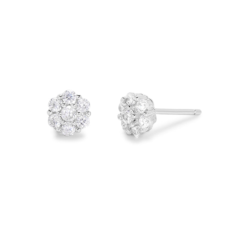 Sterling Silver Baguette CZ Flower Stud Earrings