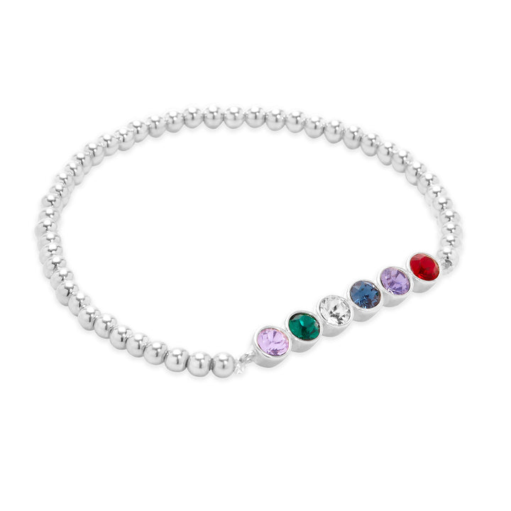 Six Stone Bezel Set Birthstone Bead Bracelet