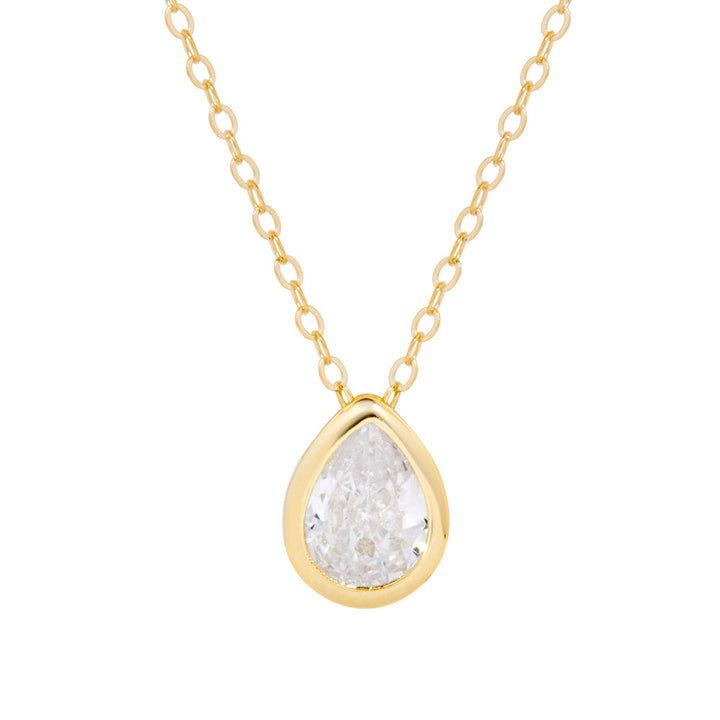 Gold Plated April Pear Cut Bezel Birthstone Necklace