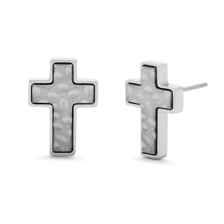 Stainless Steel Textured Cross Earrings