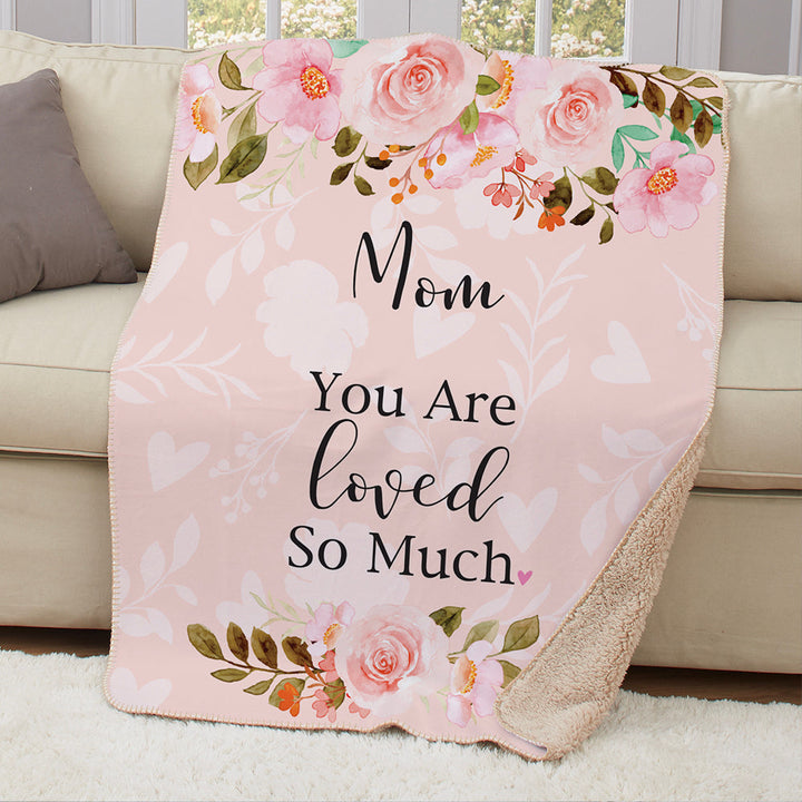 Peach Floral You Are Loved So Much Sherpa Lined Throw