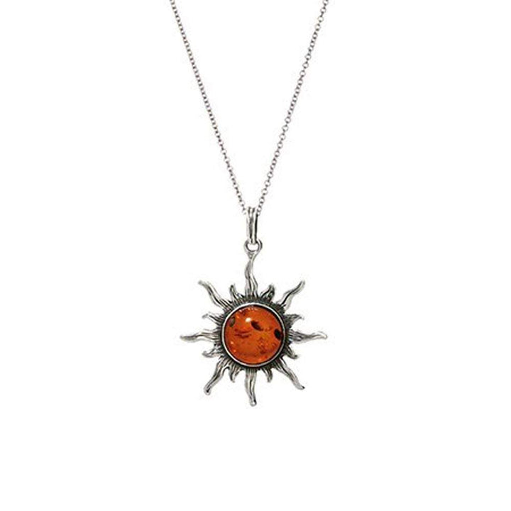 Sterling Silver Baltic Amber Sun Pendant