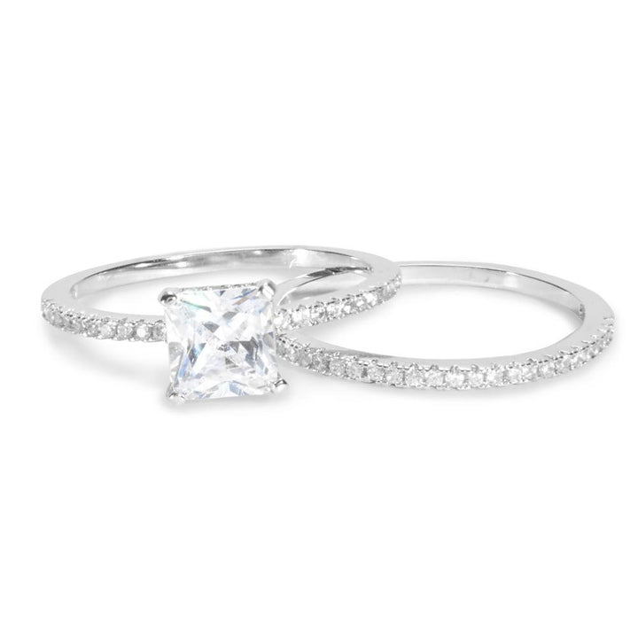 Sterling Silver Princess Cut CZ Wedding Ring Set