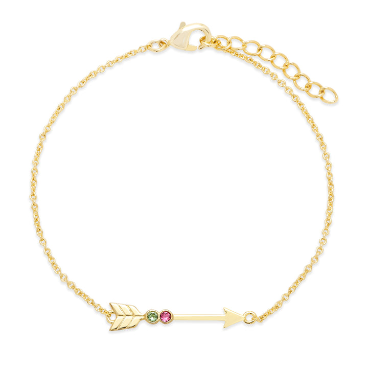 Custom Gold Two Birthstone Arrow Bracelet