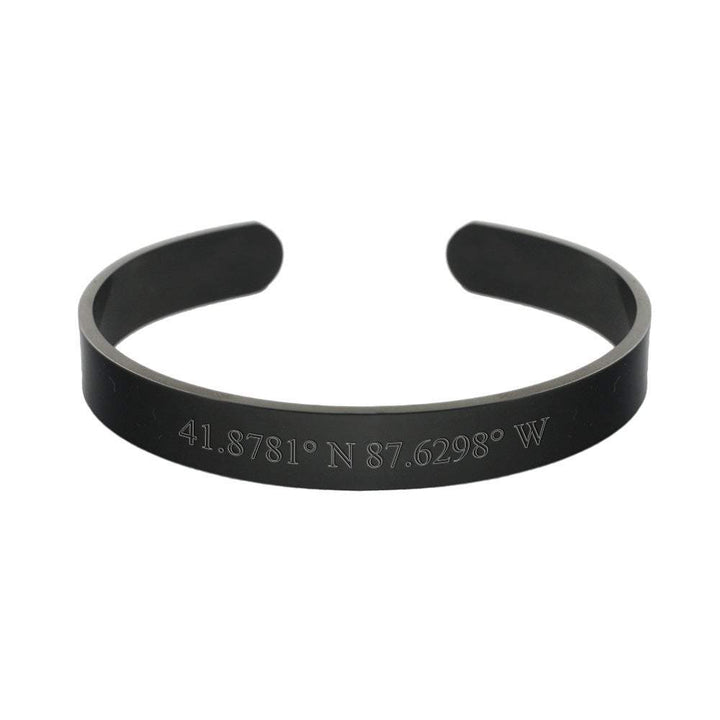 Custom Coordinate Black Plate Cuff Bracelet