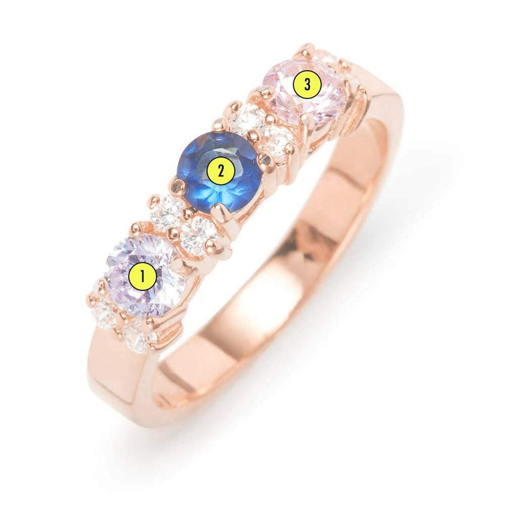 3 Stone Birthstone and CZ Rose Gold Ring