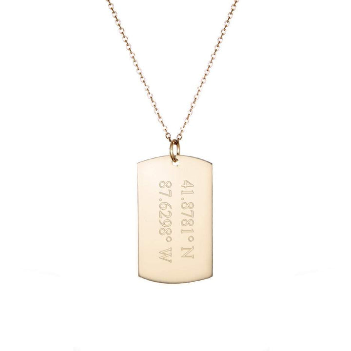 14K Gold Coordinate Dog Tag-horz. 2 line coordinate