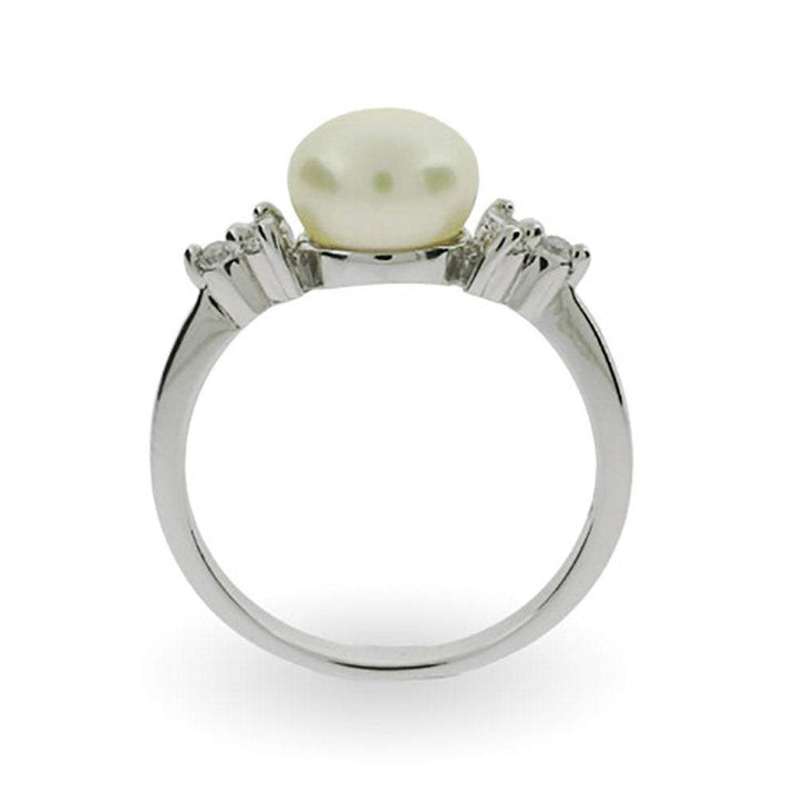 Sterling Silver Pearl and Cubic Zirconia Ring