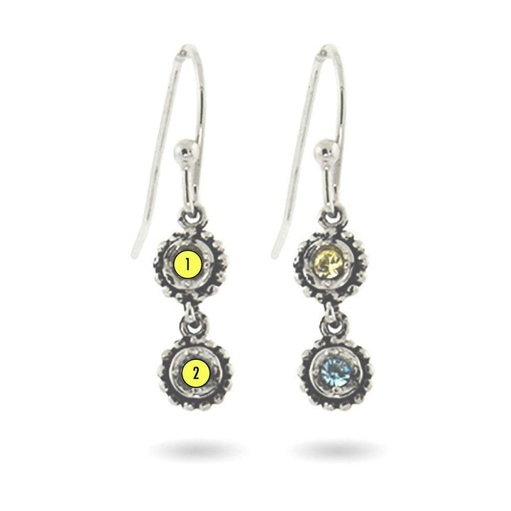 2 Stone Custom Birthstone Sterling Silver Dangle Earrings