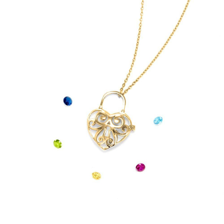 Gold Locked Heart 4mm Round Birthstone Locket