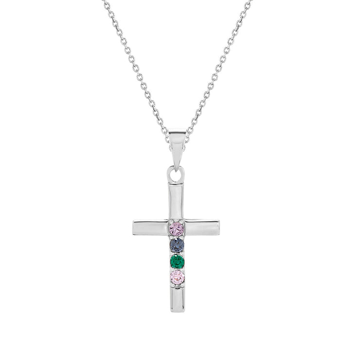 4 Stone Silver Cross Birthstone Pendant