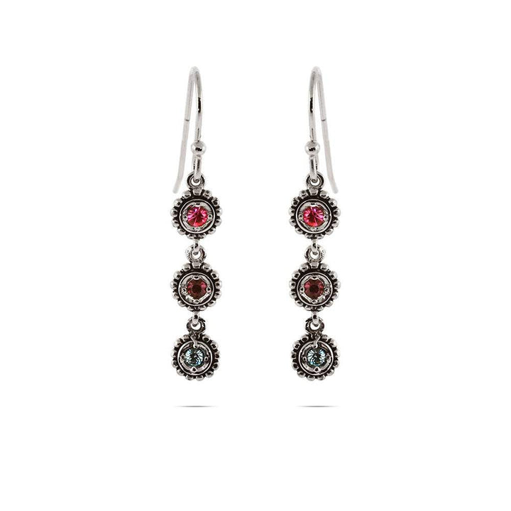 3 Stone Custom Birthstone Sterling Silver Dangle Earrings