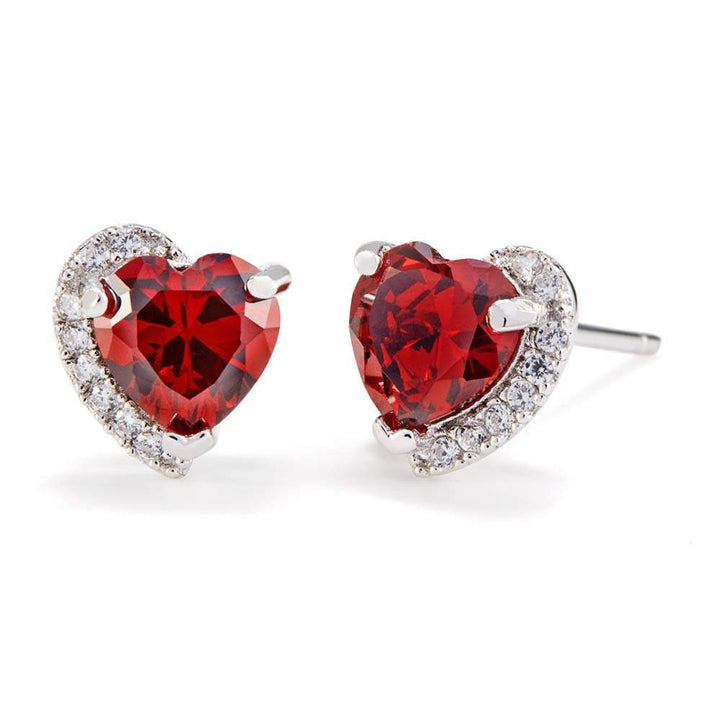 Custom Heart Birthstone CZ Half Halo Earrings