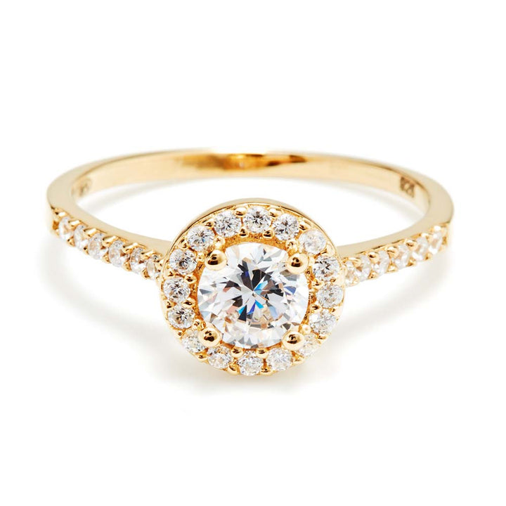 Petite Brilliant Cut Halo Gold Promise Ring