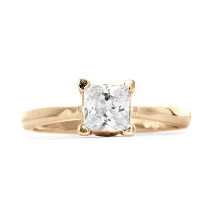 14K Gold 6mm Princess Cut Solitaire CZ Engagement Ring