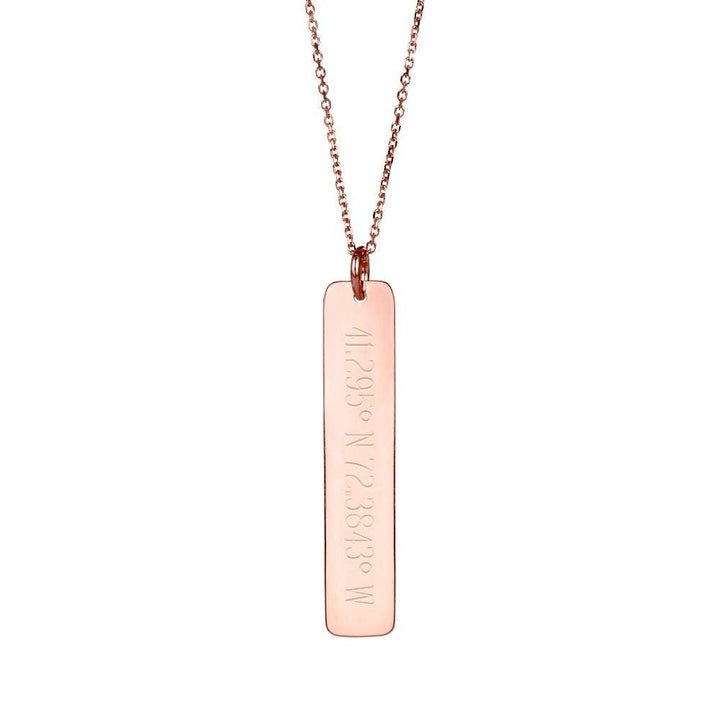 Custom Coordinate Vertical Name Bar Rose Gold Necklace (left to right)