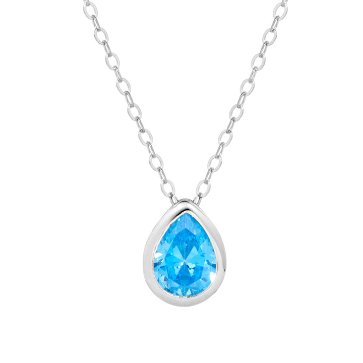 Sterling Silver December Pear Cut Bezel Birthstone Necklace