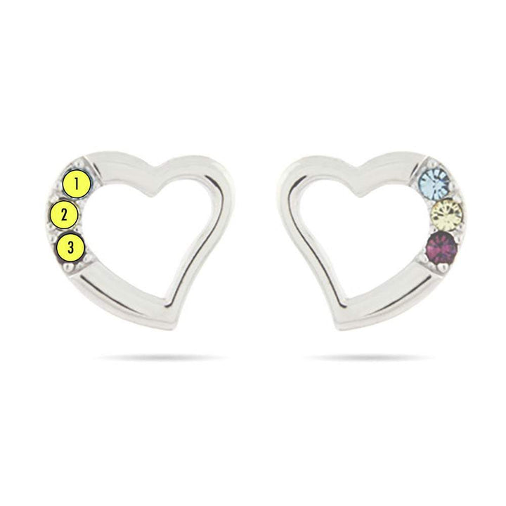 3 Stone Sterling Silver Austrian Crystal Birthstone Stud Earrings