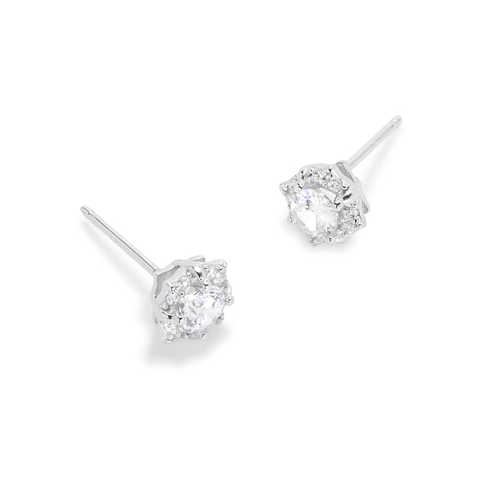 Sterling Silver CZ Floral Stud Earrings