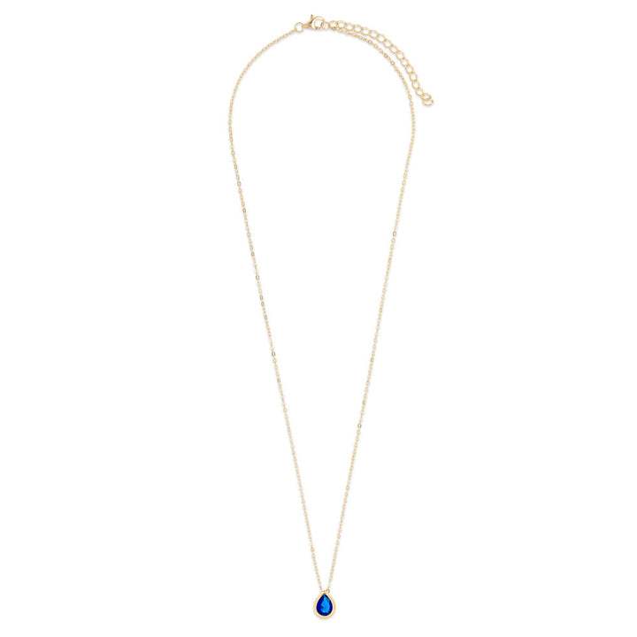 Gold Plated September Pear Cut Bezel Birthstone Necklace