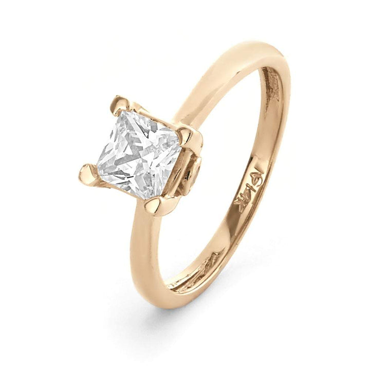 14K Gold 6mm Princess Cut Solitaire CZ Engagement Ring