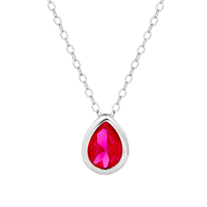 Sterling Silver July Pear Cut Bezel Birthstone Necklace