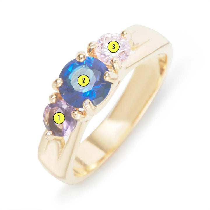 3 Stone Gold Custom Birthstone Ring