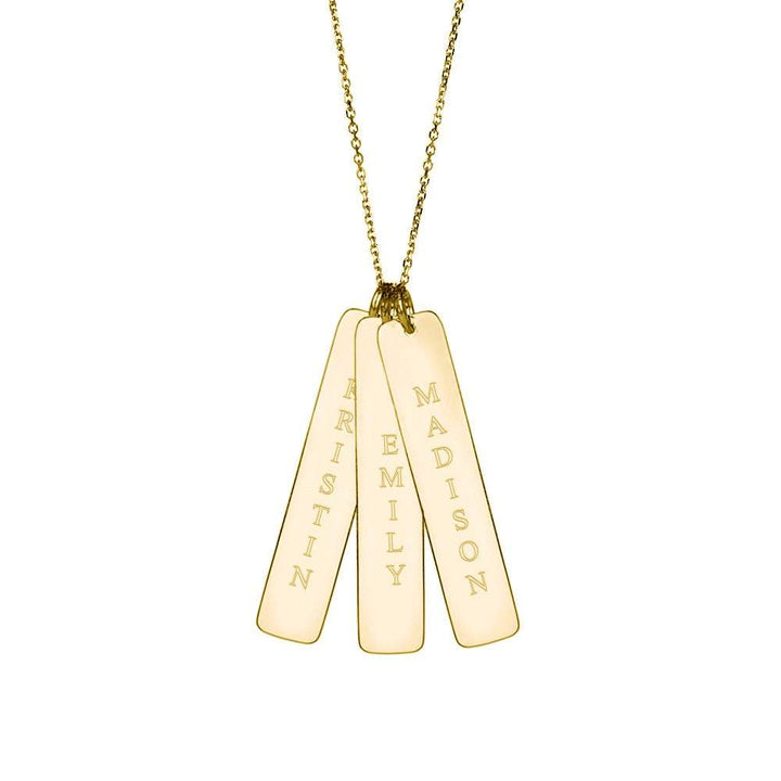 Triple Vertical Name Bar Pendant in Gold