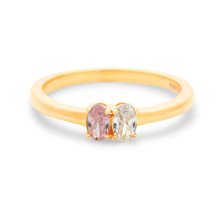 Petite 2 Stone Oval Birthstone Gold Ring