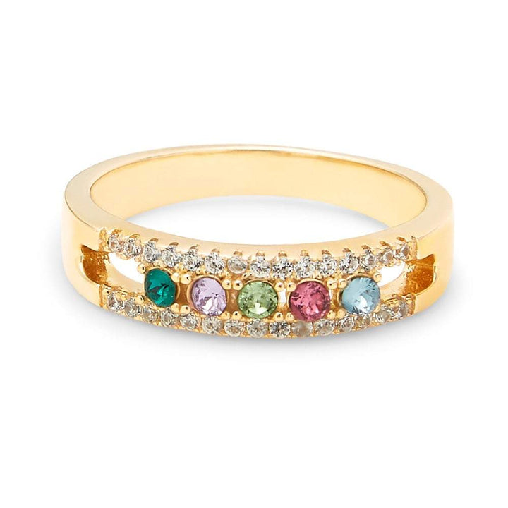 Five Stone Birthstone CZ Gold Ring