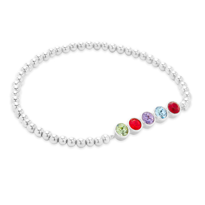 Five Stone Bezel Set Birthstone Bead Bracelet