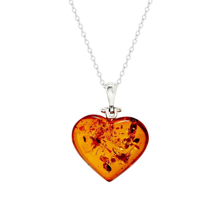 Sterling Silver Baltic Amber Heart Pendant