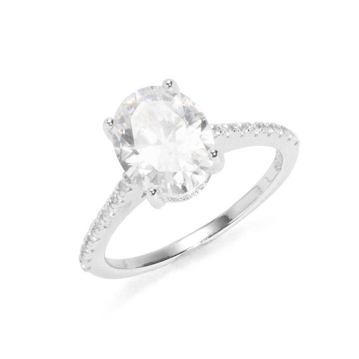 Sterling Silver Oval Cut Solitaire CZ Engagement Ring