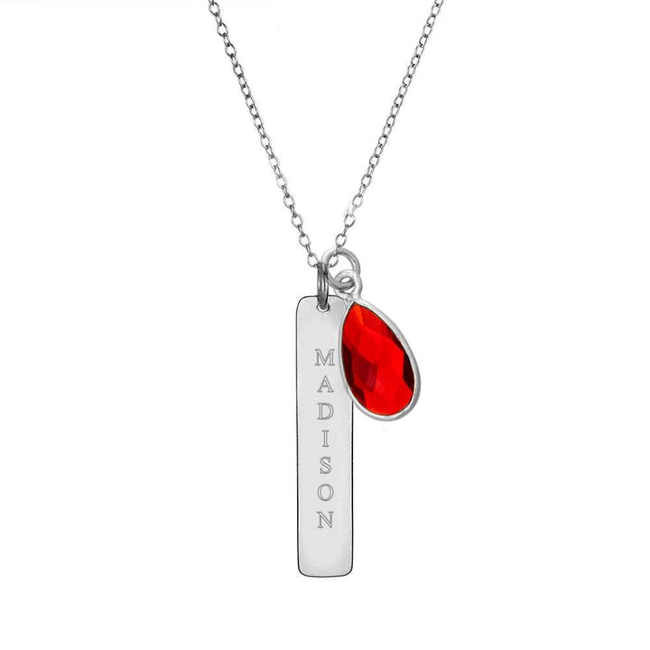 Vertical Silver Name Bar Necklace with Custom Birthstone