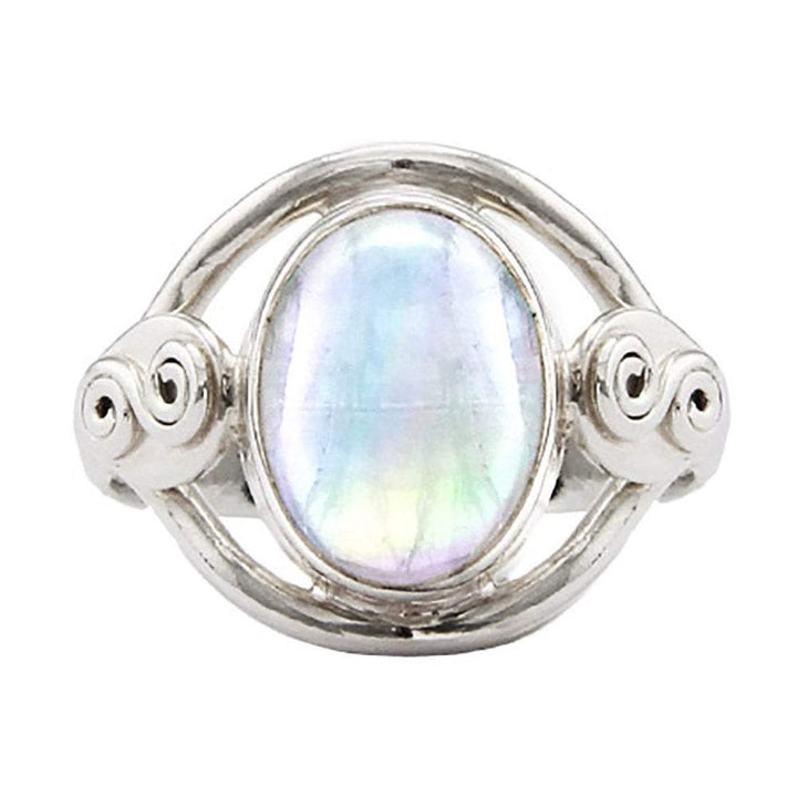 Sterling Silver Oval Rainbow Moonstone Ring