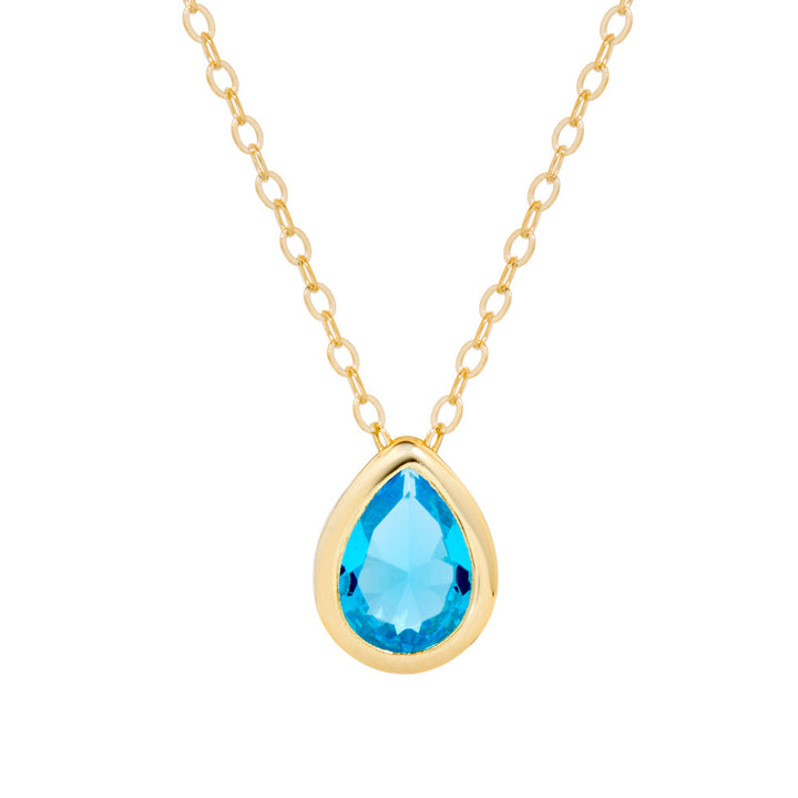 Gold Plated March Pear Cut Bezel Birthstone Necklace