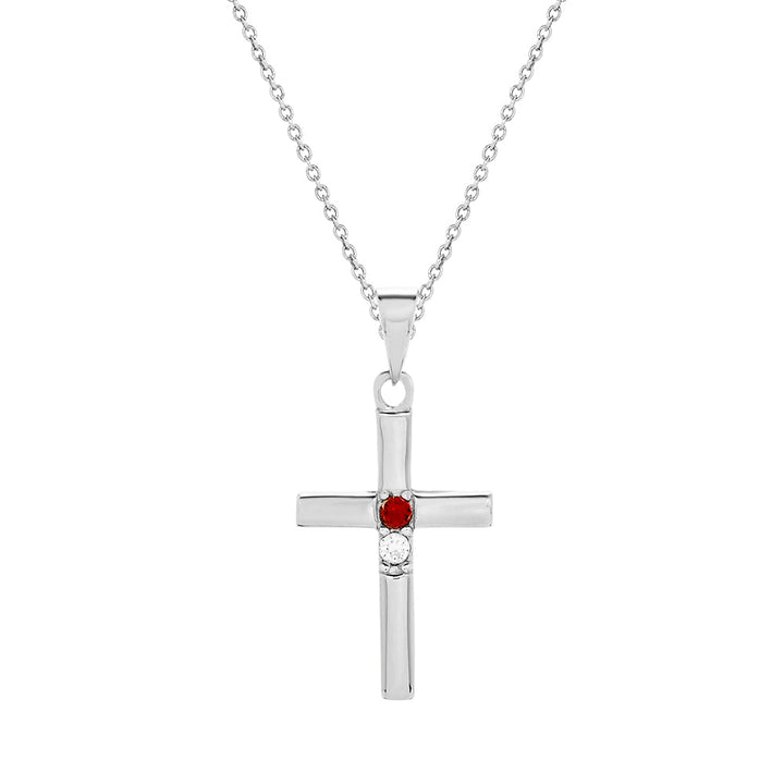 2 Stone Silver Cross Birthstone Pendant