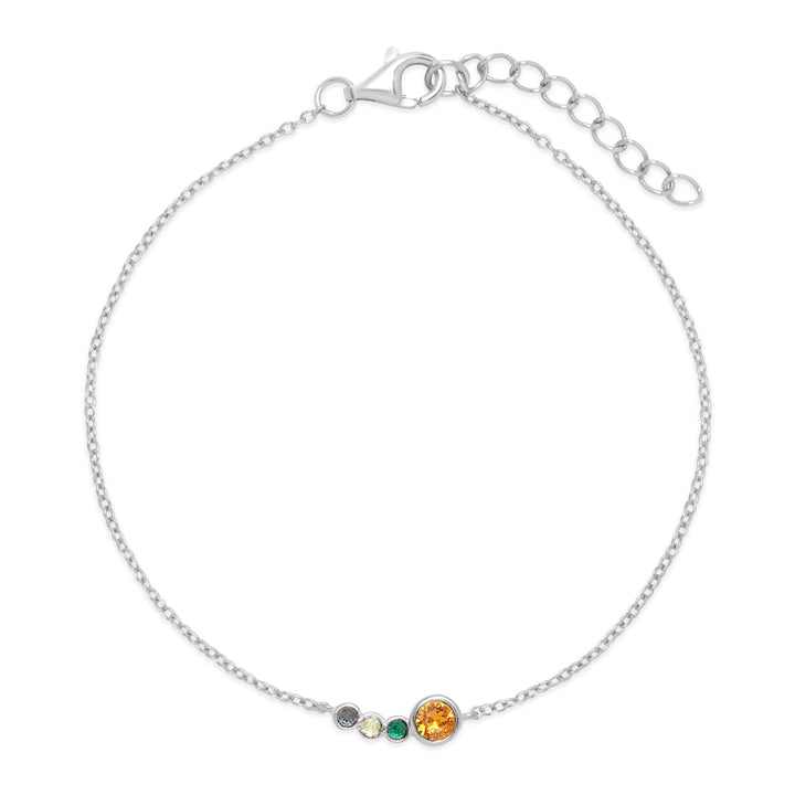 Four Birthstone Mother and Children Silver Bracelet