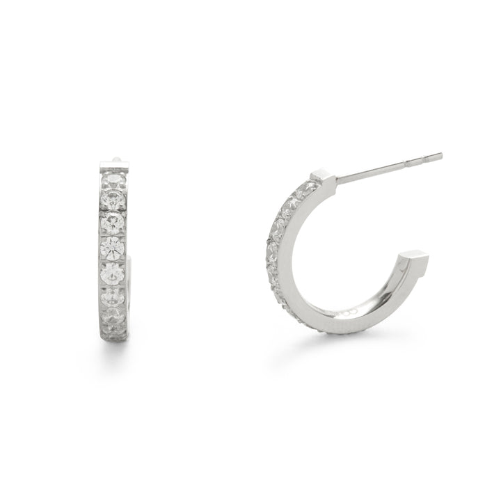 Polished Stainless Steel CZ Hoop Earrings