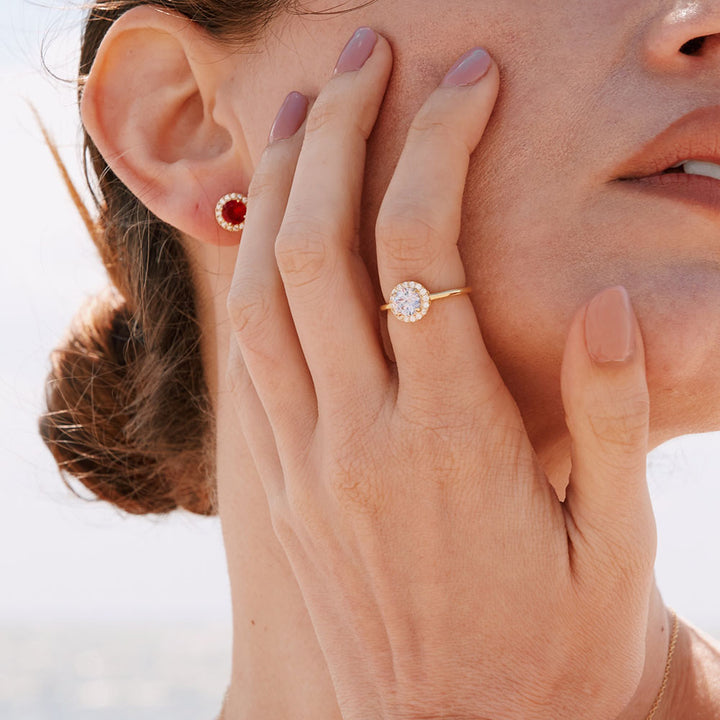 Custom Gold Birthstone CZ Halo Ring