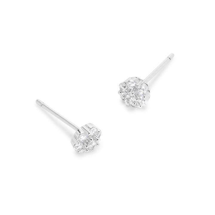 Sterling Silver Baguette CZ Flower Stud Earrings