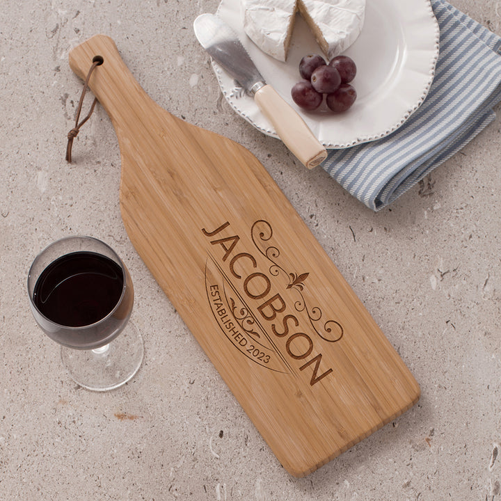 Family Name Est. Personalized Large Bamboo Wine Bottle Cutting Board