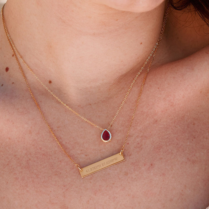 Gold Plated January Pear Cut Bezel Birthstone Necklace